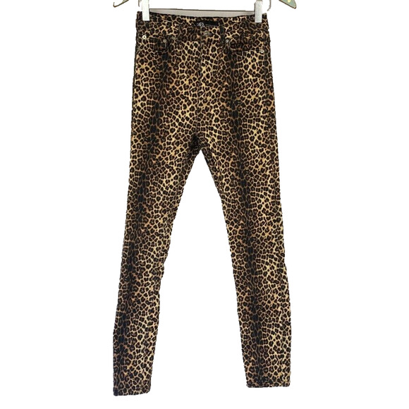 Zara Jeans Womens 4 High Waist Animal Print Skinny Stretch Brown Black 24x27 - Picture 1 of 13